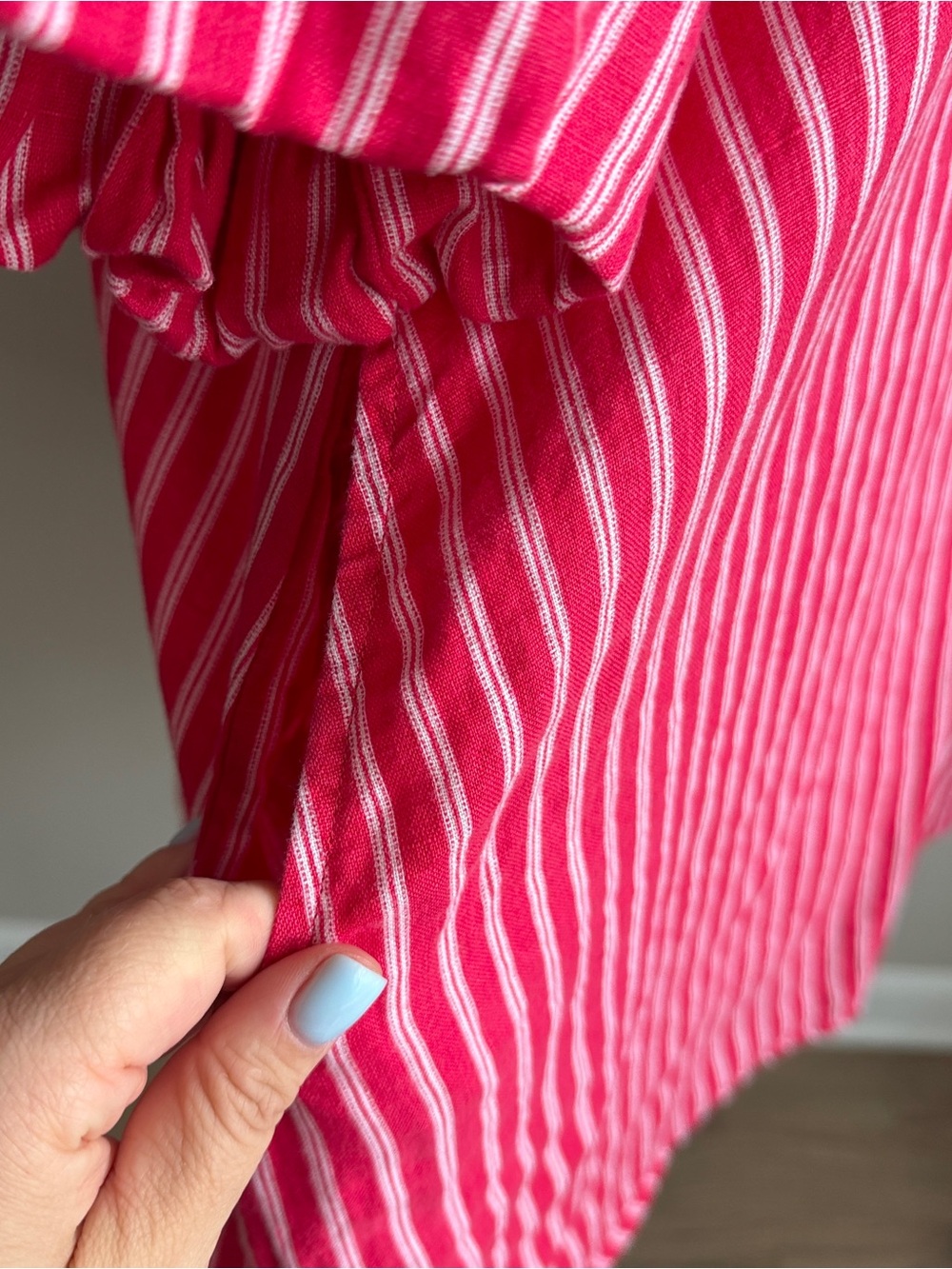 Magaschoni Red and White Striped V-Neck Puff Sleeve Mini Dress M - Picture 5 of 7